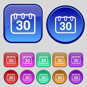 calendar icon sign. A set of twelve vintage buttons for your design. illustration