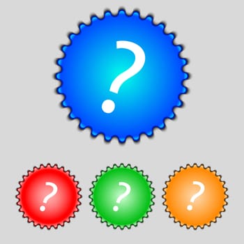 Question mark sign icon. Help symbol. FAQ sign. Set colourful buttons illustration