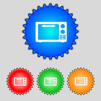 Microwave oven sign icon. Kitchen electric stove symbol. Set colourful buttons. illustration