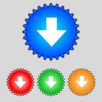 Download sign. Downloading flat icon. Load label. Set colourful buttons illustration