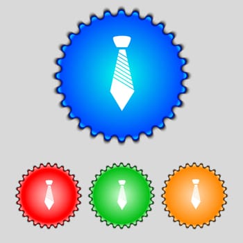 Tie sign icon. Business clothes symbol. Set colourful buttons. illustration