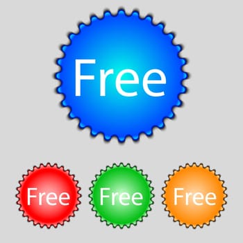 Free sign icon. Special offer symbol. Set of colored buttons. illustration