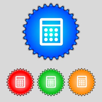 Calculator sign icon. Bookkeeping symbol. Set colour buttons. illustration