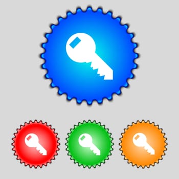 Key sign icon. Unlock tool symbol. Set of colored buttons. illustration