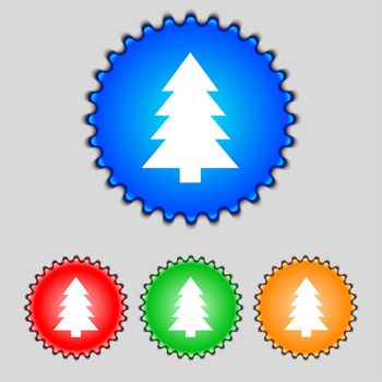 Christmas tree sign icon. Holidays button. Set of colored buttons. illustration