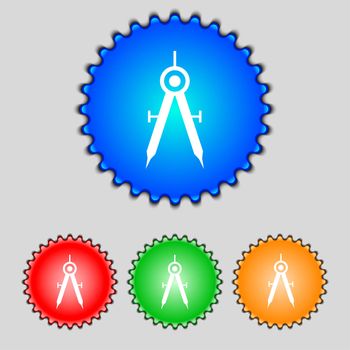 Mathematical Compass sign icon. Set of colored buttons. illustration