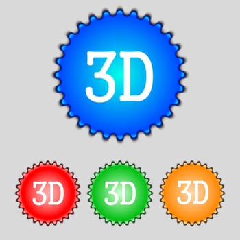 3D sign icon. 3D New technology symbol. Set of colour buttons. illustration