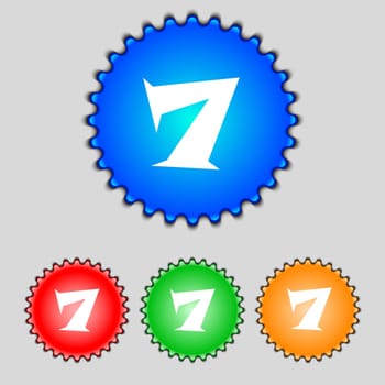 number seven icon sign. Set of coloured buttons. illustration