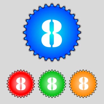 number Eight icon sign. Set of coloured buttons. illustration