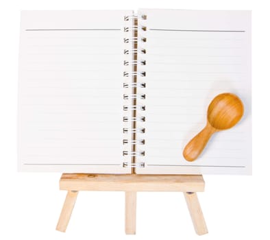 open diary ring binder on small tripod for painting. isolated on white background, clipping path