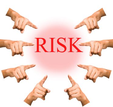 Man hand on the isolated background, clipping path. RISK