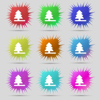 Christmas tree icon sign. A set of nine original needle buttons. illustration