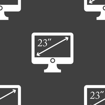 diagonal of the monitor 23 inches icon sign. Seamless pattern on a gray background. illustration