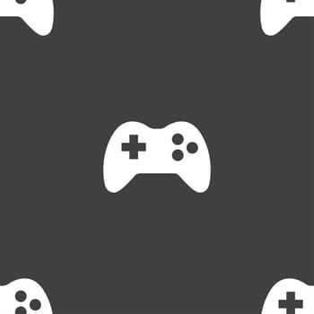 Joystick sign icon. Video game symbol. Seamless pattern on a gray background. illustration