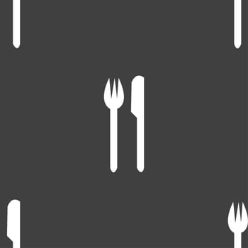 Eat sign icon. Cutlery symbol. Fork and knife. Seamless pattern on a gray background. illustration