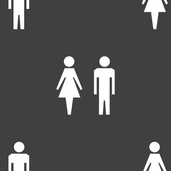 WC sign icon. Toilet symbol. Male and Female toilet. Seamless pattern on a gray background. illustration