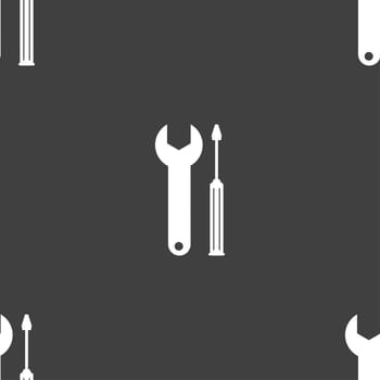 Repair tool sign icon. Service symbol. screwdriver with wrench. Seamless pattern on a gray background. illustration