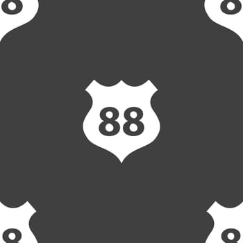 Route 88 highway icon sign. Seamless pattern on a gray background. illustration