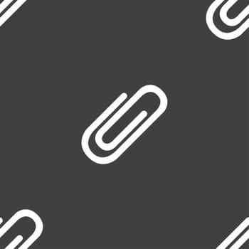 Paper clip sign icon. Clip symbol. Seamless pattern on a gray background. illustration