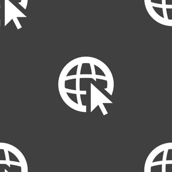 Internet sign icon. World wide web symbol. Cursor pointer. Seamless pattern on a gray background. illustration