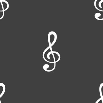 treble clef icon. Seamless pattern on a gray background. illustration