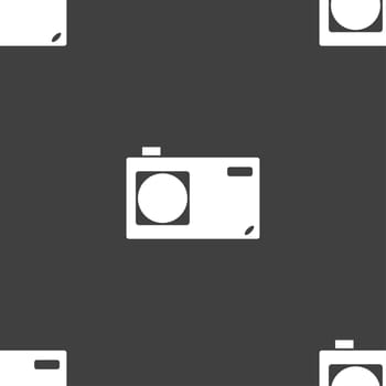 Photo camera sign icon. Digital symbol. Seamless pattern on a gray background. illustration