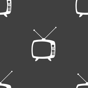 Retro TV mode sign icon. Television set symbol. Seamless pattern on a gray background. illustration