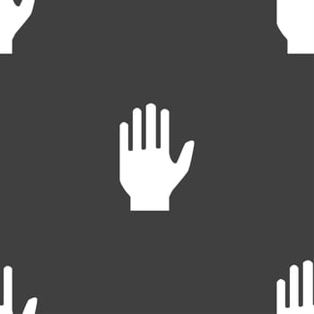 Hand print sign icon. Stop symbol. Seamless pattern on a gray background. illustration