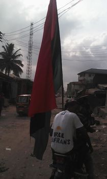 NIGERIA, Aba: Biafra supporters rallied in Aba, Nigeria on December 1, 2015 against the continued detention of Radio Biafra boss and leading member of the Indigenous People of Biafra (IPOB) Mazi Nnamdi Kanu.  Kanu, who runs the London-based station was arrested on October 17, 2015 in Lagos, Nigeria.  A hearing on his case was due to be held but was stalled after the magistrate's father died.
