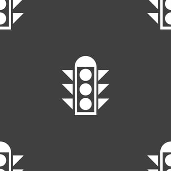 Traffic light signal icon sign. Seamless pattern on a gray background. illustration