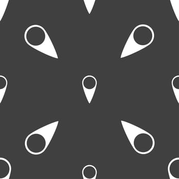 Map pointer icon. GPS location symbol. Seamless pattern on a gray background. illustration