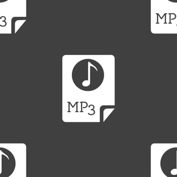 Audio, MP3 file icon sign. Seamless pattern on a gray background. illustration