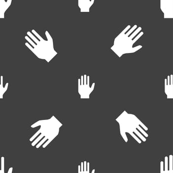 Hand print sign icon. Stop symbol. Seamless pattern on a gray background. illustration