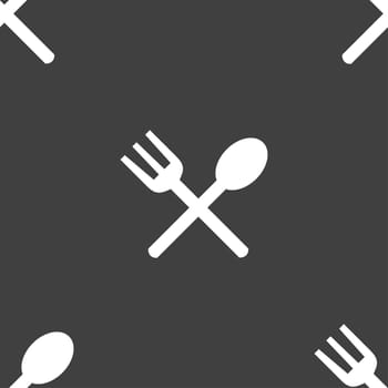 Fork and spoon crosswise, Cutlery, Eat icon sign. Seamless pattern on a gray background. illustration
