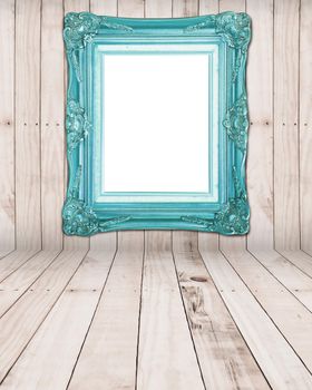 Vintage photo frame on wood room