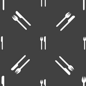 Eat sign icon. Cutlery symbol. Fork and knife. Seamless pattern on a gray background. illustration