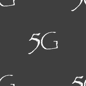 5G sign icon. Mobile telecommunications technology symbol. Seamless pattern on a gray background. illustration