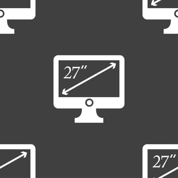 diagonal of the monitor 27 inches icon sign. Seamless pattern on a gray background. illustration