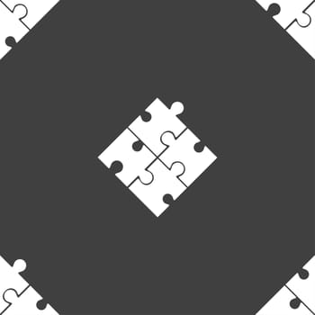 Puzzle piece icon sign. Seamless pattern on a gray background. illustration