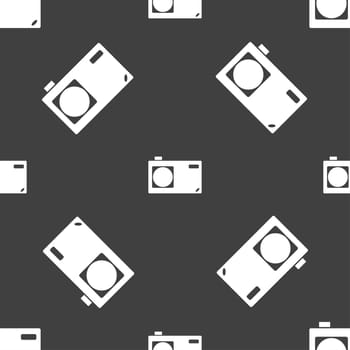 Photo camera sign icon. Digital symbol. Seamless pattern on a gray background. illustration