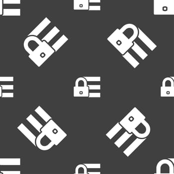 Lock, login icon sign. Seamless pattern on a gray background. illustration