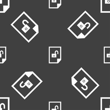 File unlocked icon sign. Seamless pattern on a gray background. illustration