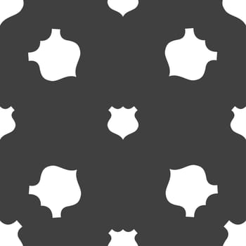 shield icon sign. Seamless pattern on a gray background. illustration