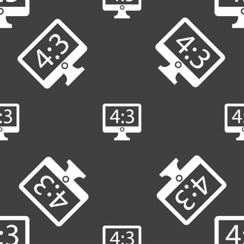 Aspect ratio 4 3 widescreen tv icon sign. Seamless pattern on a gray background. illustration