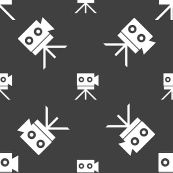 Video camera sign icon.content button. Seamless pattern on a gray background. illustration