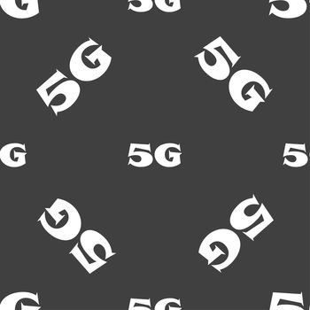 5G sign icon. Mobile telecommunications technology symbol. Seamless pattern on a gray background. illustration