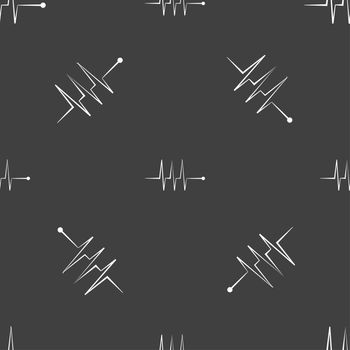 Cardiogram monitoring sign icon. Heart beats symbol. Seamless pattern on a gray background. illustration