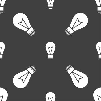 Light lamp sign icon. Idea symbol. Lightis on. Seamless pattern on a gray background. illustration