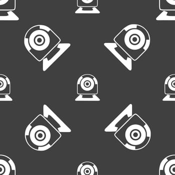 Webcam sign icon. Web video chat symbol. Camera chat. Seamless pattern on a gray background. illustration