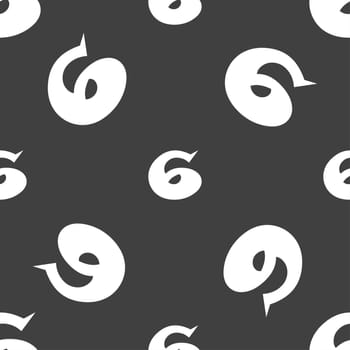 number six icon sign. Seamless pattern on a gray background. illustration